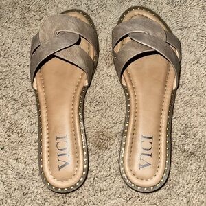 VICI- SIZE 6.5 Tan Faux Leather Cross Sandals